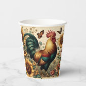  Chicken Rooster Esthetisch en Wildflower Papieren Bekers (Voorkant)
