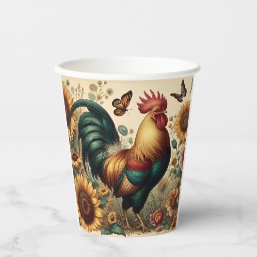  Chicken Rooster Esthetisch en Wildflower Papieren Bekers (Voorkant)