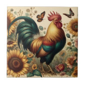  Chicken Rooster Esthetisch en Wildflower Tegeltje (Voorkant)