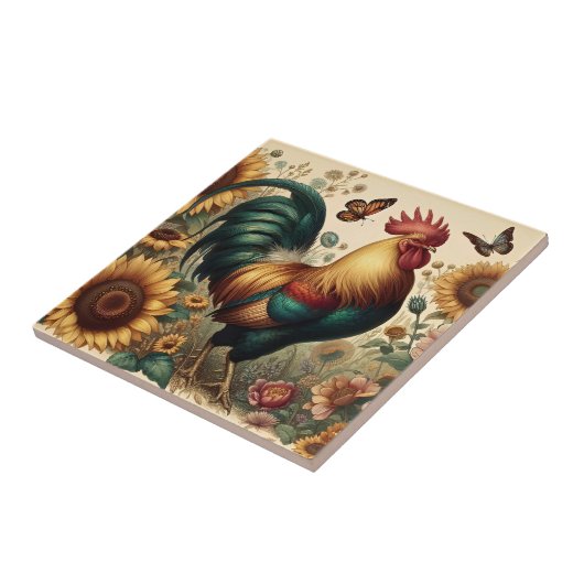  Chicken Rooster Esthetisch en Wildflower Tegeltje (Zijkant)