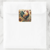  Chicken Rooster Esthetisch en Wildflower Vierkante Sticker (Tas)