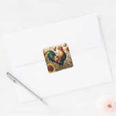  Chicken Rooster Esthetisch en Wildflower Vierkante Sticker (Envelop)
