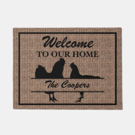 Chicken Rooster Family Split Monogram Burlap Deurmat