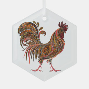 Chicken Rooster Gaphic Art-ontwerp Glas Ornament