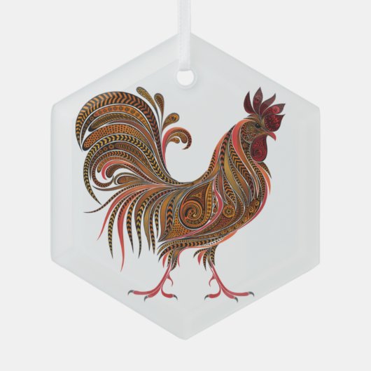 Chicken Rooster Gaphic Art-ontwerp Glas Ornament (Voorkant)