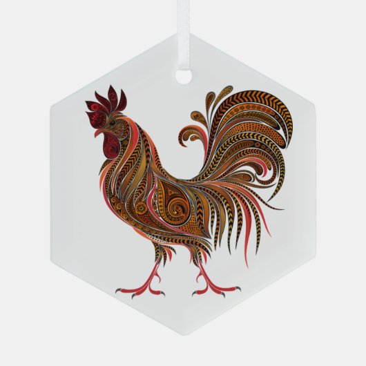 Chicken Rooster Gaphic Art-ontwerp Glas Ornament (Achterkant)