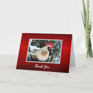Chicken Rooster Pine Snow Foto Bedankkaart