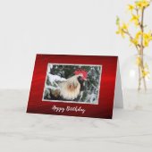 Chicken Rooster Pine Snow Foto Verjaardag Kaart (Gele Bloem)