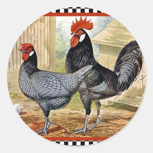 Chicken Rooster Ronde Sticker (Voorkant)