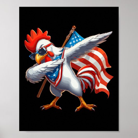 Chicken Rooster Sungles 4th van juli Amerikaanse v Poster (Voorkant)