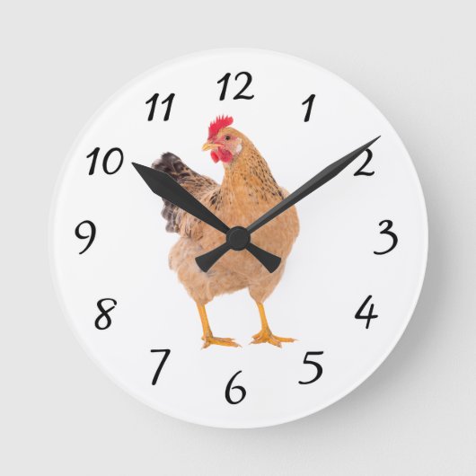 CHICKEN ROOSTER WALL CLOCK RONDE KLOK (Voorkant)