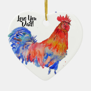 Chicken Rooster Waterverf Love You Dad Decoration Keramisch Ornament