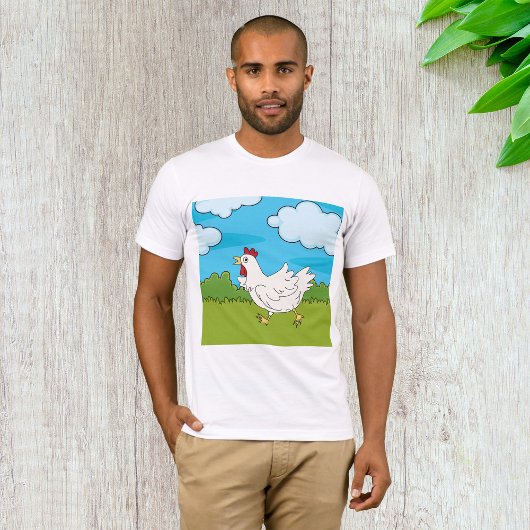Chicken Running in een veld Mannen T-shirt