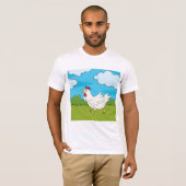 Chicken Running in een veld Mannen T-shirt (Voorkant volledig)