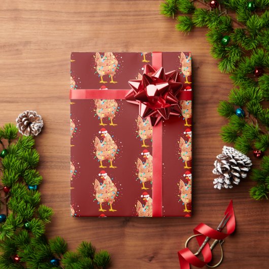 Chicken Santa Hat Kerstrood Cadeaupapier (Feestdagen Geschenken)