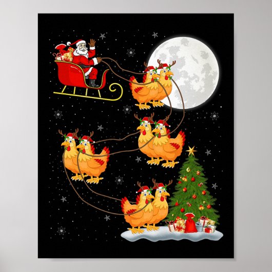 Chicken Santa Sleigh Flying Funny Magical Christma Poster (Voorkant)