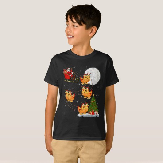 Chicken Santa Sleigh Flying Funny Magical Christma T-shirt (Voorkant volledig)