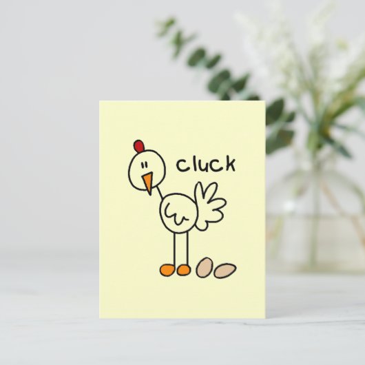 Chicken Says Cluck Tshirts en Gifts Briefkaart (Staand voorkant)