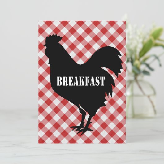 Chicken Silo on Red Check Background Breakfast Kaart (Staand voorkant)