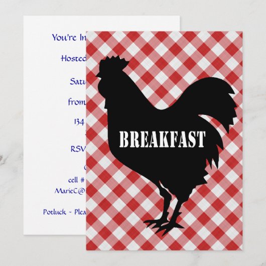 Chicken Silo on Red Check Background Breakfast Kaart (Voorkant / Achterkant)