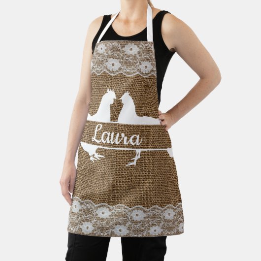 Chicken Split Monogram Lace Burlap Apron Jouw naam Schort (Insitu)