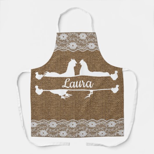 Chicken Split Monogram Lace Burlap Apron Jouw naam Schort (Voorkant)