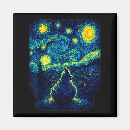 Chicken Starry Funny Night Van Gogh Farm Lover Gir Magneet (Voorkant)