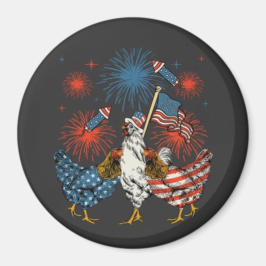 Chicken USA Vlag Patriottisch 4e juli Cirkel Magneet (Voorkant)