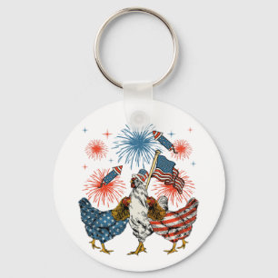 Chicken USA Vlag Patriottisch 4e juli Cirkel Sleutelhanger