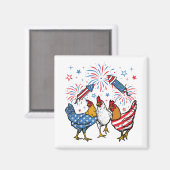 Chicken USA Vlag Patriottisch 4e juli Vierkant Magneet (Voorkant / Achterkant)
