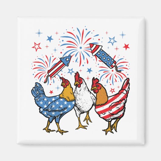 Chicken USA Vlag Patriottisch 4e juli Vierkant Magneet (Voorkant)
