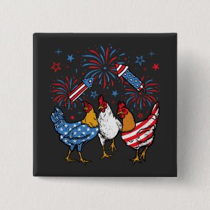 Chicken USA Vlag Patriottisch 4e juli Vierkant Vierkante Button 5,1 Cm