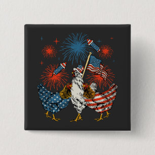 Chicken USA Vlag Patriottisch 4e juli Vierkant Vierkante Button 5,1 Cm