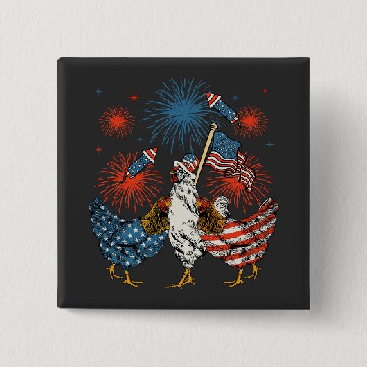 Chicken USA Vlag Patriottisch 4e juli Vierkant Vierkante Button 5,1 Cm (Voorkant)