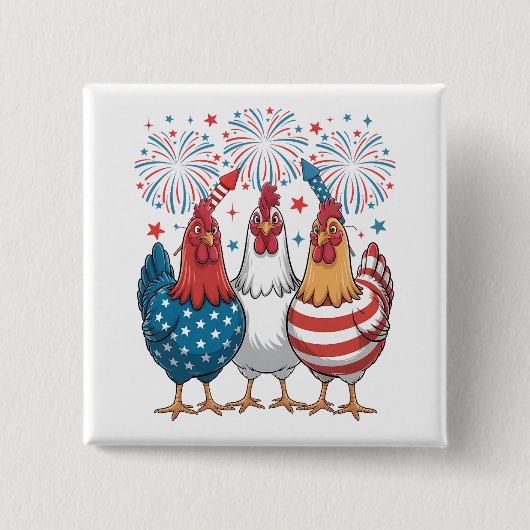 Chicken USA Vlag Patriottisch 4e juli Vierkant Vierkante Button 5,1 Cm (Voorkant)