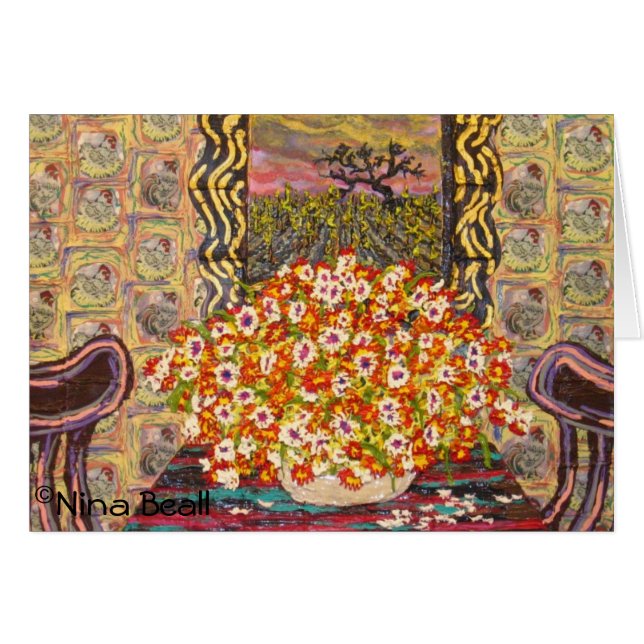 "Chicken Wallpaper w/Two Chairs" van Nina Beall (Voorkant Horizontaal)