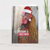 Chicken Wearing Santa Cap Funny Feestdagen Kaart (Voorkant)