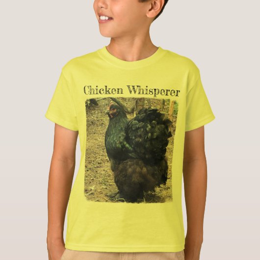 Chicken Whisperer met Black Cochin Hen T-shirt (Voorkant)