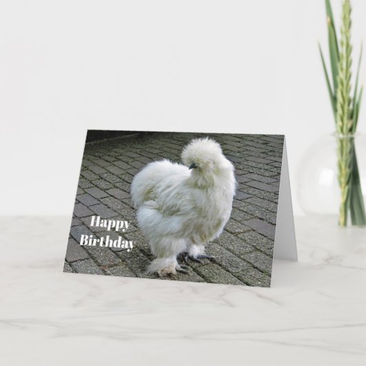 Chicken White Silkie Foto Verjaardag Kaart (Voorkant)