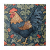 Chicken William Morris stijl Links tegenover Haan Tegeltje (Voorkant)
