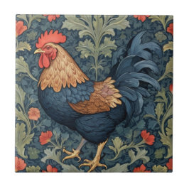 Chicken William Morris stijl Links tegenover Haan Tegeltje