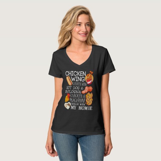 Chicken Wing Wing Song Lyric Hotdog Bologn T-shirt (Voorkant volledig)