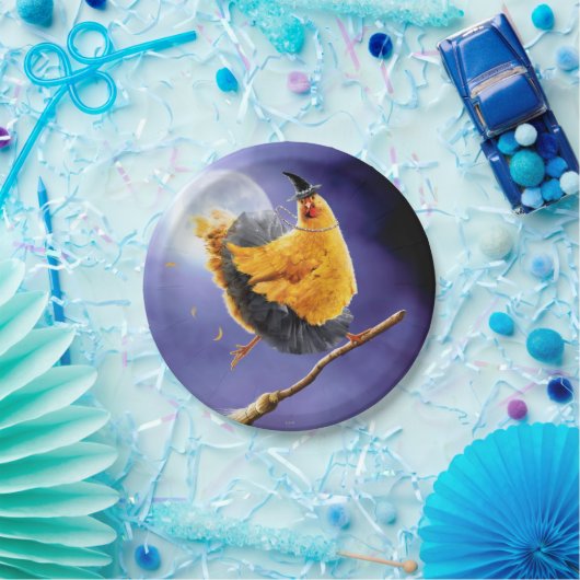 Chicken Witch op Broomstick Papieren Bordje (Feest)