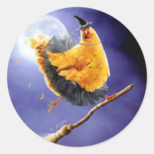 Chicken Witch op Broomstick Ronde Sticker (Voorkant)