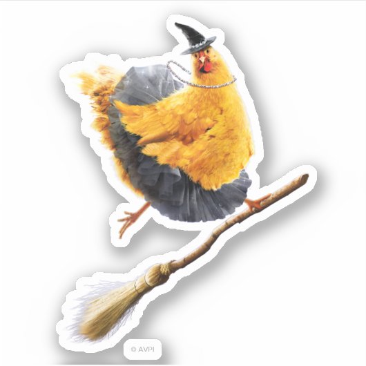 Chicken Witch op Broomstick Sticker (Voorkant)