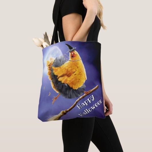 Chicken Witch op Broomstick Tote Bag (Dichtbij)