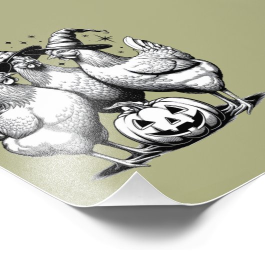 Chicken Witches Funny Halloween Witch Foto Afdruk (Hoek)