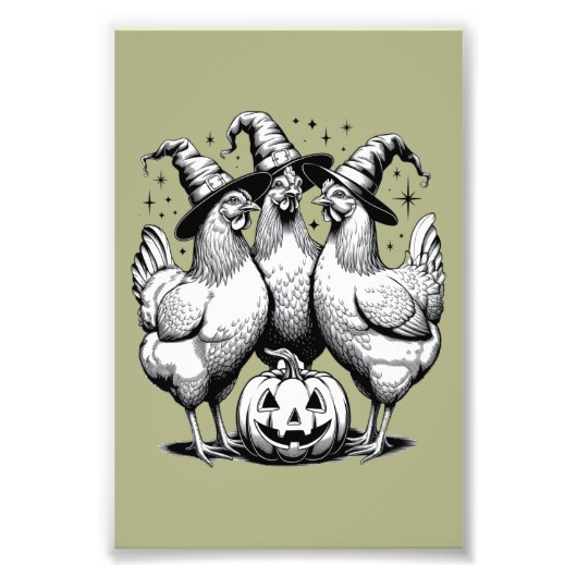 Chicken Witches Funny Halloween  Witch Foto Afdruk (Voorkant)