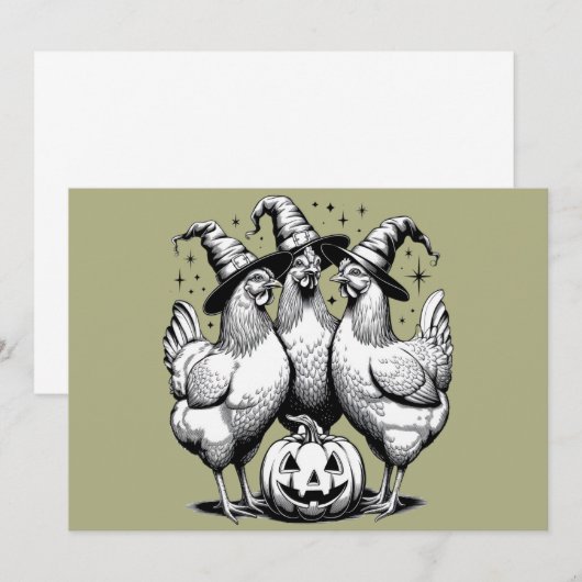 Chicken Witches Funny Halloween  Witch Kaart (Voorkant / Achterkant)
