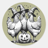 Chicken Witches Funny Halloween  Witch Ronde Sticker (Voorkant)